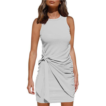 Vestido casual sin mangas de color sólido para mujer