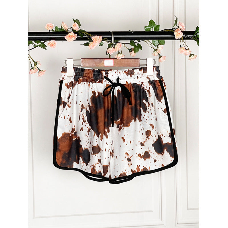 Pantalones cortos casuales de verano para mujer con cordón ajustable y contraste de colores arcoíris