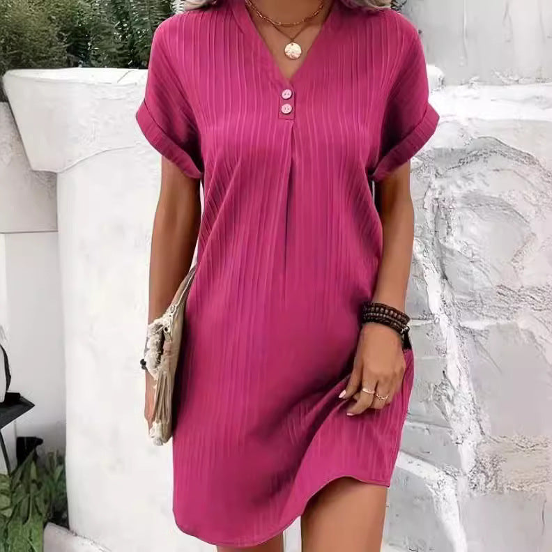 Women Casual V-Neck Solid Color Dress
