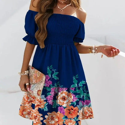 Vestido informal de manga corta con volantes y hombros descubiertos para mujer, estilo arcoíris