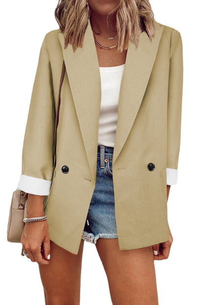 Blazer informal de manga larga con solapa y color liso para mujer