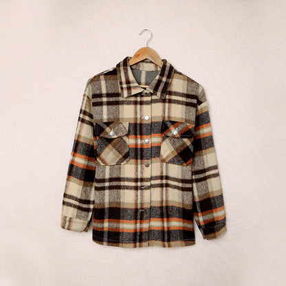 Abrigo informal con solapa y estampado a cuadros para mujer, otoño e invierno