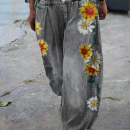 Women'S Fashion Vintage Casual Floral Embroidery Loose Jeans