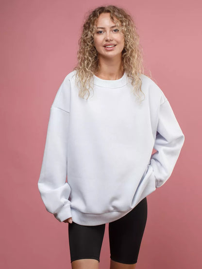 Sudadera informal holgada de manga larga con cuello redondo y color liso para mujer de otoño e invierno