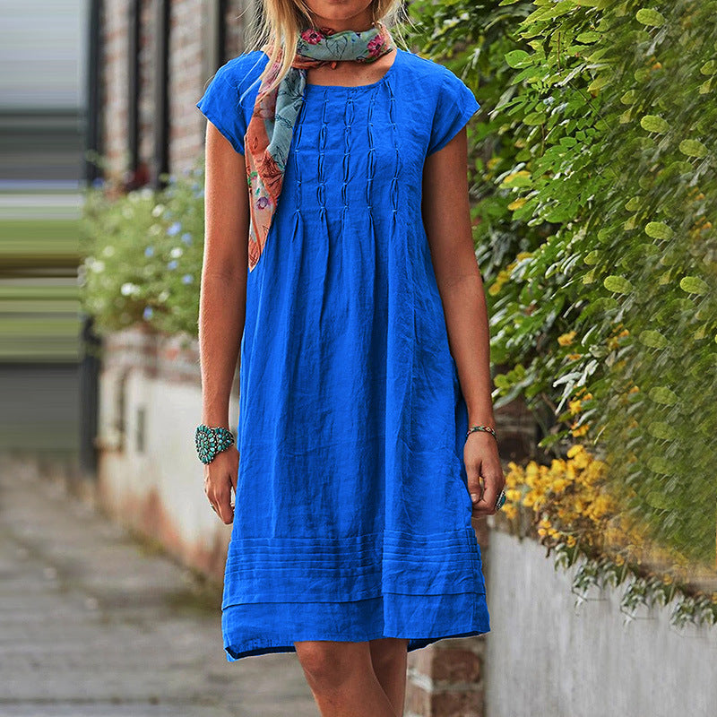 Women Fashion Casual Solid Color Short Sleeve Square Neck Dress