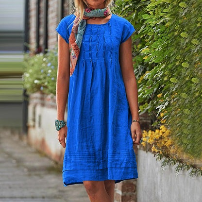 Women Fashion Casual Solid Color Short Sleeve Square Neck Dress