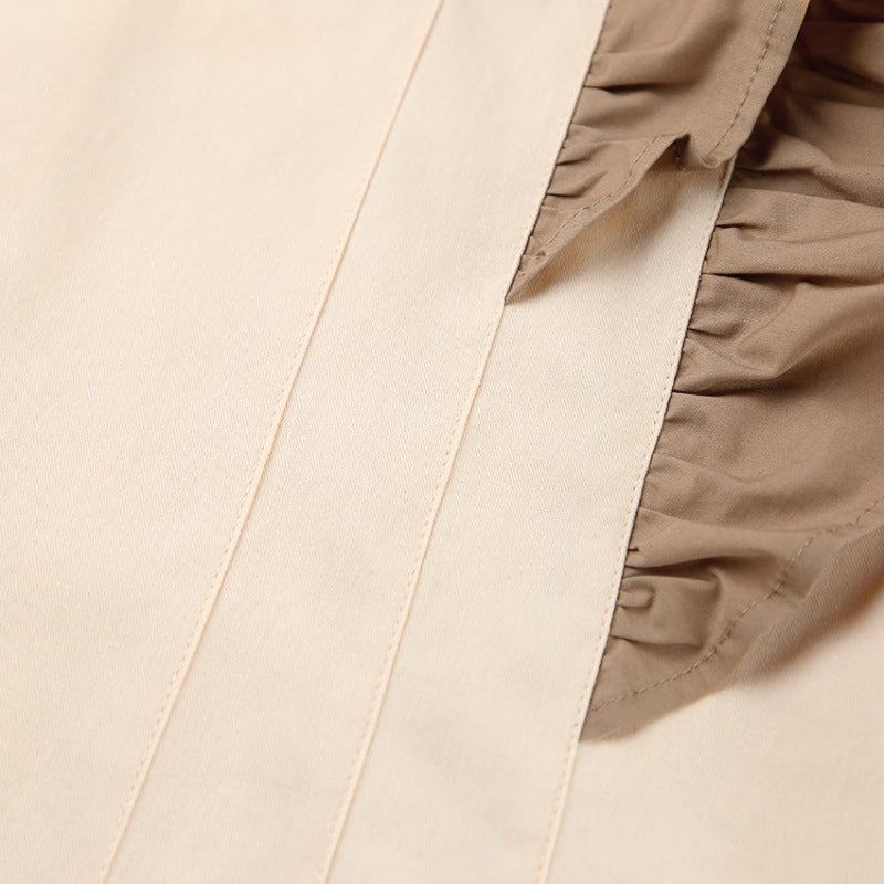 Fashion Office Women Unique Loose Contrast Color Ruffled Long Sleeve Casual Lapel Shirt Blouse