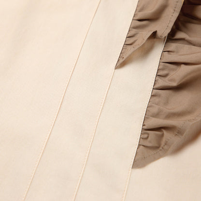 Fashion Office Women Unique Loose Contrast Color Ruffled Long Sleeve Casual Lapel Shirt Blouse