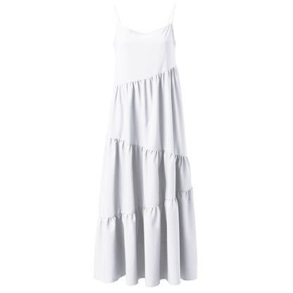 Women Casual Sleeveless Summer Loose Ruffled Solid Color Dress