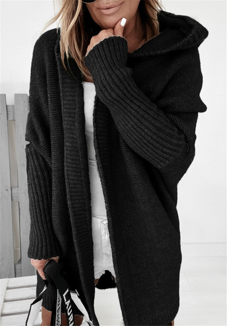 Cárdigan de punto holgado, suave y con capucha, de manga larga, color liso, informal, para mujer