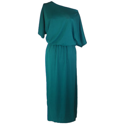 Women Casual Basic Solid Color Short Sleeve Summer Oblique Shoulder Side-slit Pocket Loose Dress