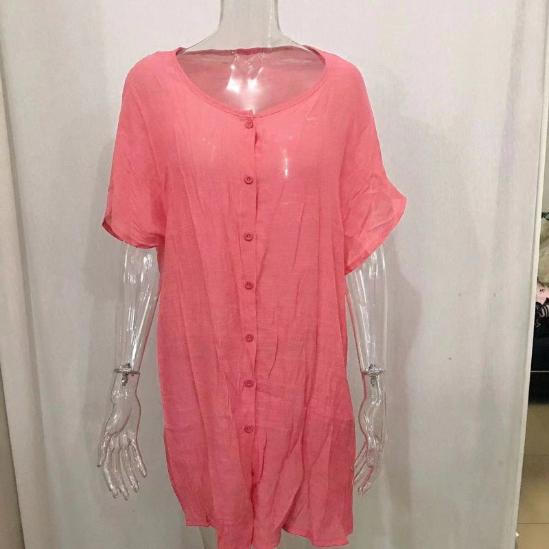 Blusa holgada informal de manga corta para mujer, color liso, para playa y vacaciones