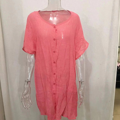 Blusa holgada informal de manga corta para mujer, color liso, para playa y vacaciones