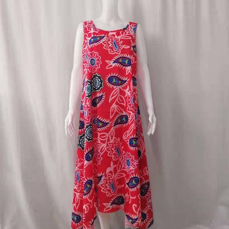 Vestido informal sin mangas con cuello redondo y estampado de plantas para mujer