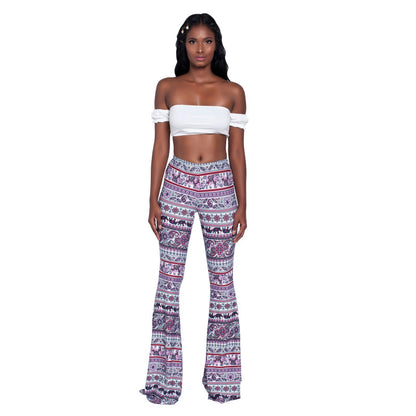 Women Printed High Waist Fashion Casual Flared Pants