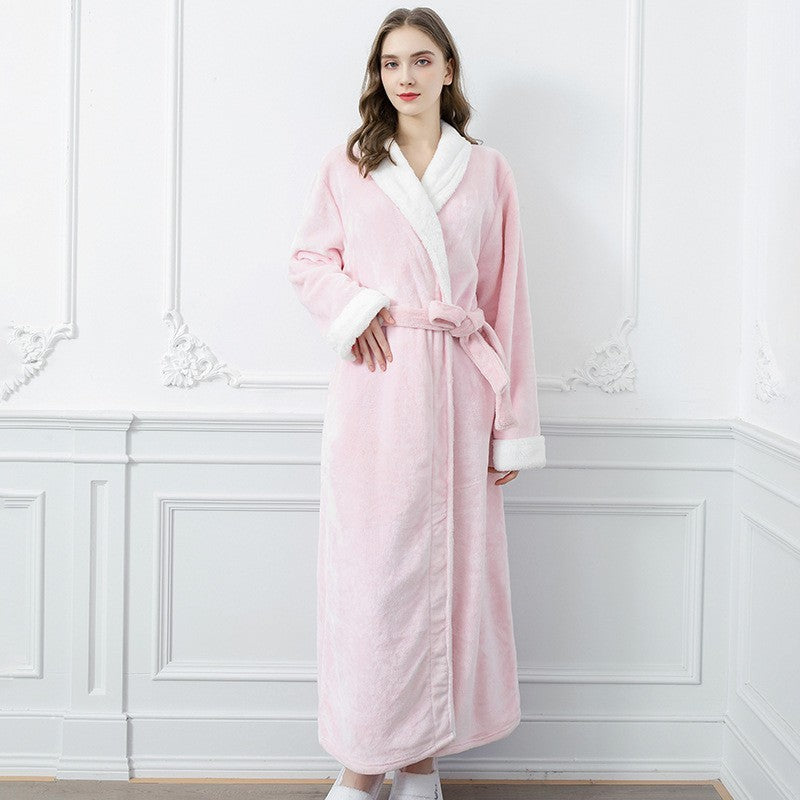 Couples Winter Fashion Casual Home Solid Color Flannel Lapel Long Sleeve Robes Sleepwear
