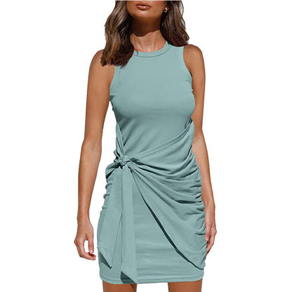 Vestido casual sin mangas de color sólido para mujer