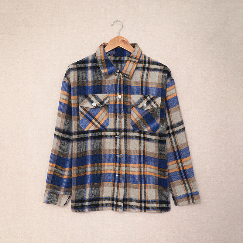 Abrigo informal con solapa y estampado a cuadros para mujer, otoño e invierno