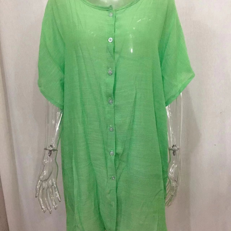 Blusa holgada informal de manga corta para mujer, color liso, para playa y vacaciones