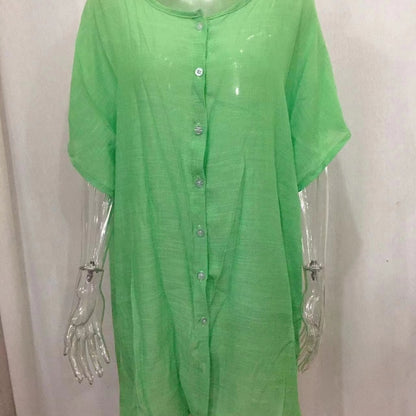 Blusa holgada informal de manga corta para mujer, color liso, para playa y vacaciones