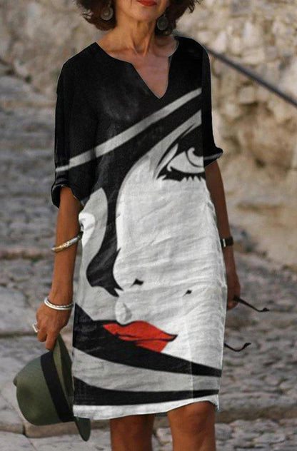 Vestido informal de manga corta con cuello en V y estampado de flores multicolor para mujer