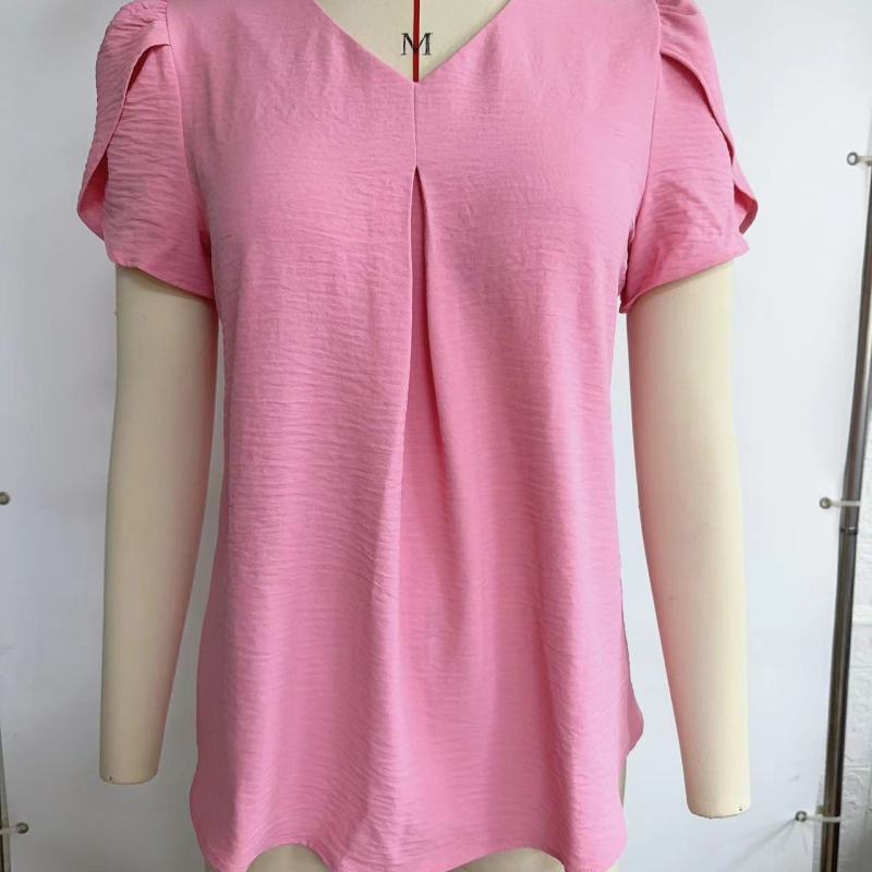 Blusa elegante informal de verano para mujer, de gasa, de color liso, con cuello en V y manga corta