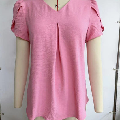 Blusa elegante informal de verano para mujer, de gasa, de color liso, con cuello en V y manga corta