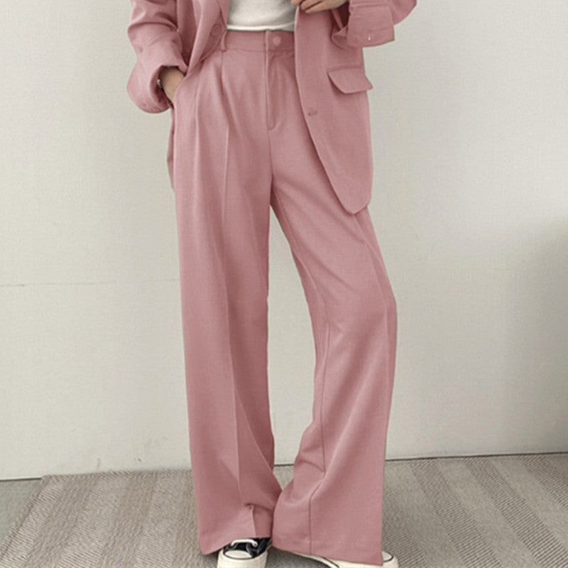 Women Solid Color Temperament Long Sleeve One Breasted Blazer And Casual Pants