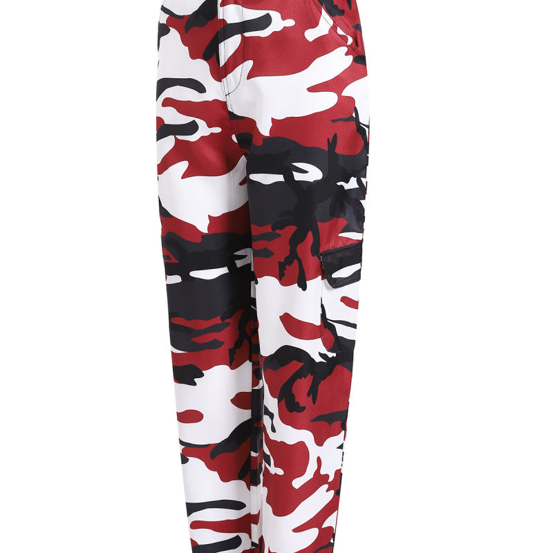 Pantalones cargo casuales con estampado de camuflaje para mujer