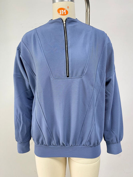 Sudadera informal de manga larga con cremallera y color liso para mujer, otoño e invierno