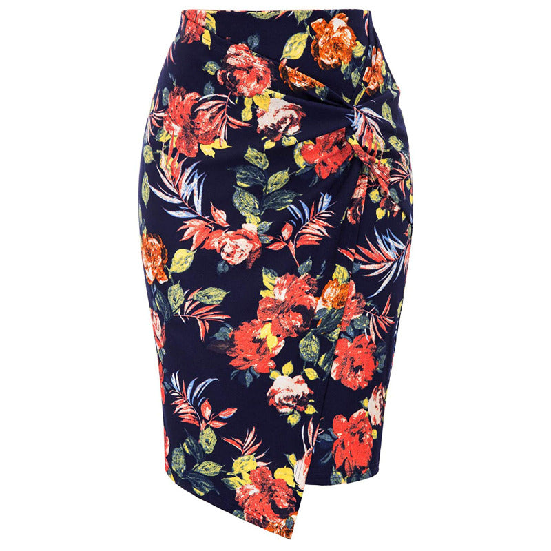 Women Printed Casual Hip Midi Skirt