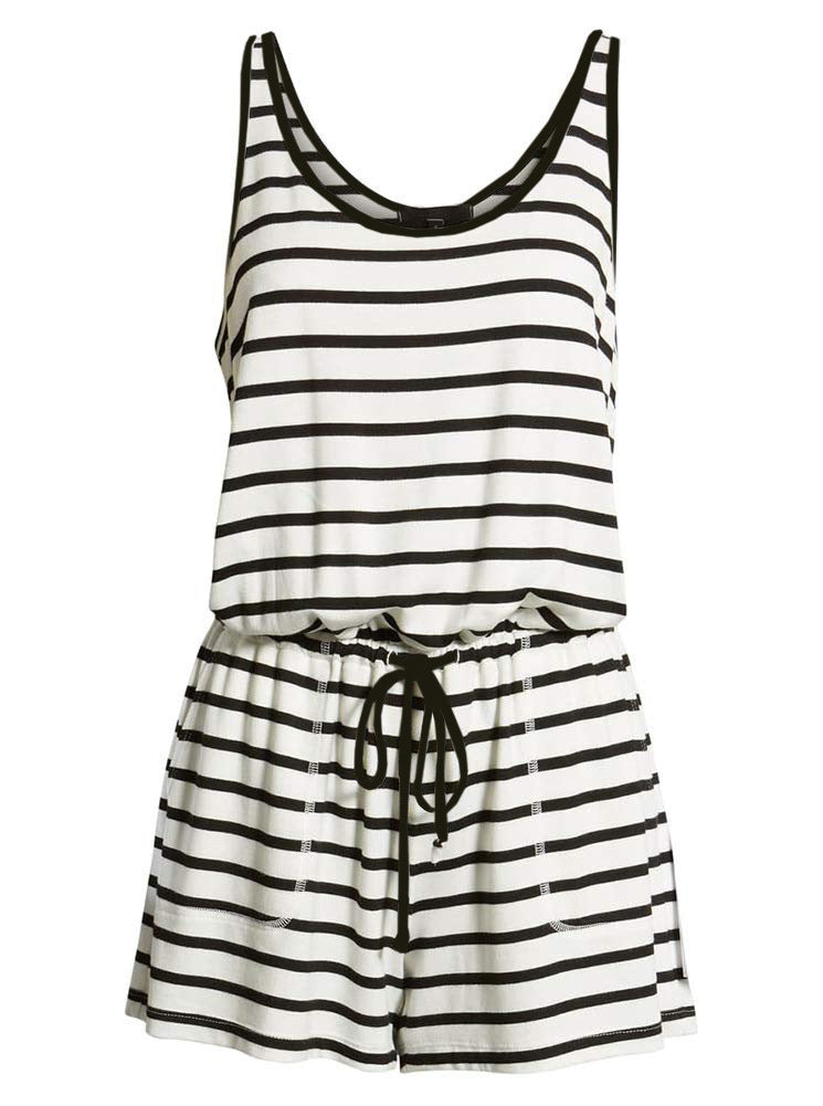 Women Casual Summer Vacation Solid Color U Neck Drawstring Loose Sleeveless Rompers