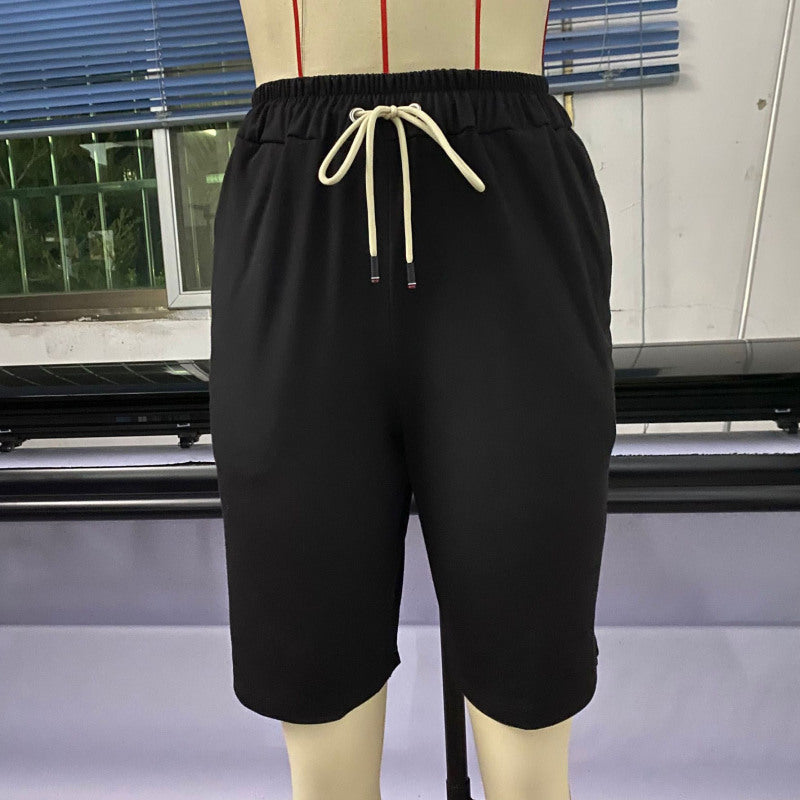 Women Fashion Casual Solid Color Elastic Waist Cropped Pants
