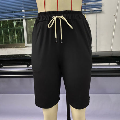 Women Fashion Casual Solid Color Elastic Waist Cropped Pants