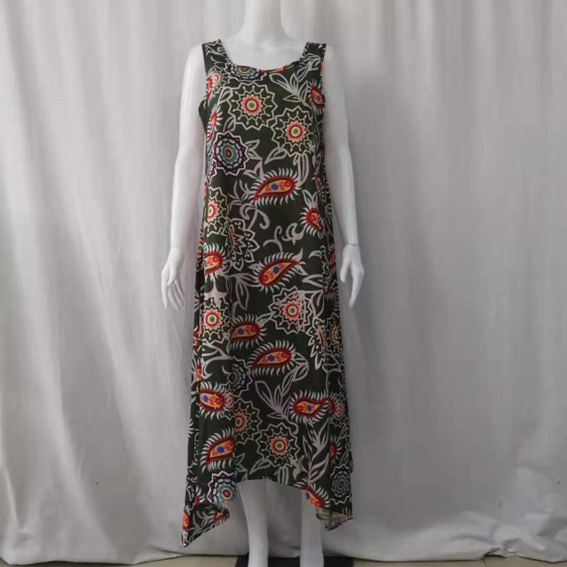 Vestido informal sin mangas con cuello redondo y estampado de plantas para mujer