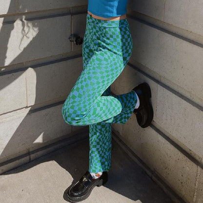 Women Fashion Simple Ripple Printing High Waist Casual Pants