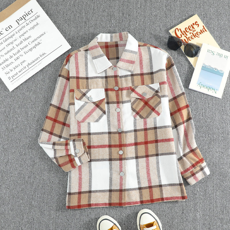 Abrigo informal con solapa y estampado a cuadros para mujer, otoño e invierno