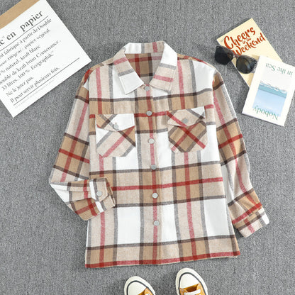 Abrigo informal con solapa y estampado a cuadros para mujer, otoño e invierno