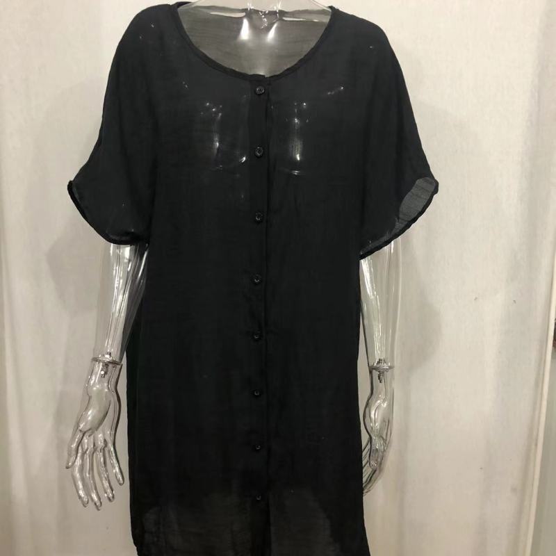 Blusa holgada informal de manga corta para mujer, color liso, para playa y vacaciones