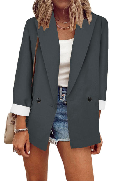 Blazer informal de manga larga con solapa y color liso para mujer