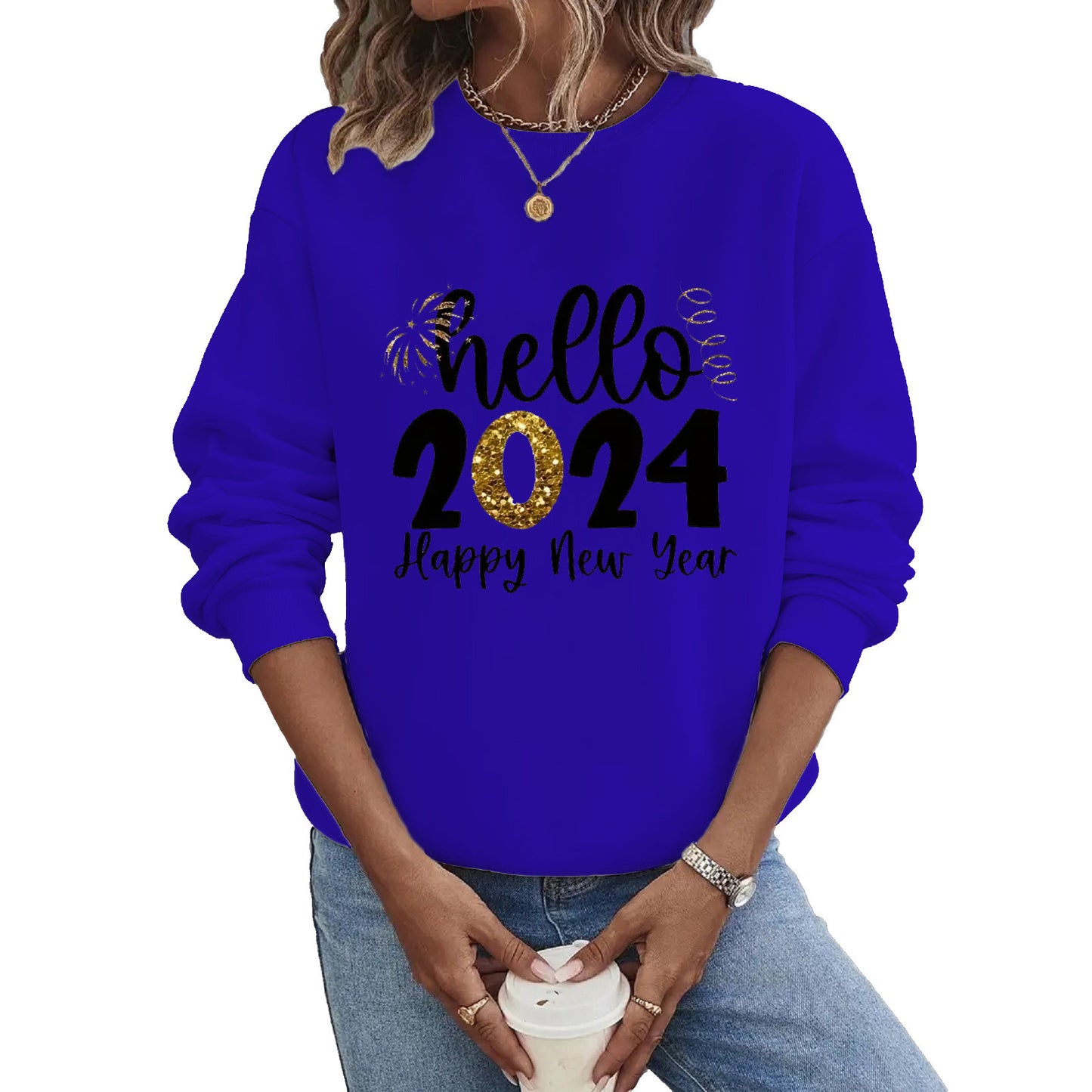 Sudadera informal de manga larga y cuello redondo de talla grande 2024