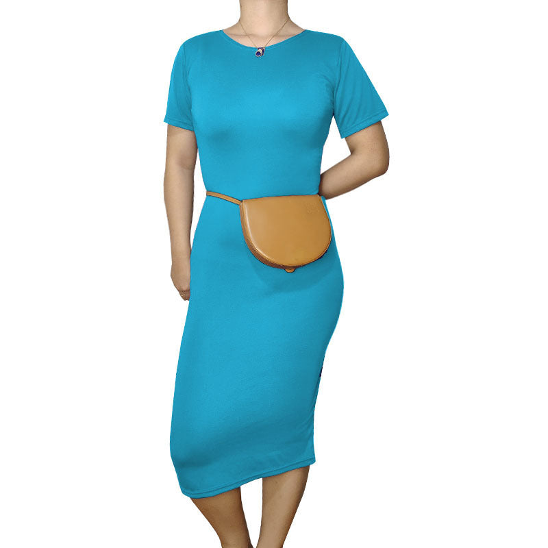 Vestido midi informal básico de manga corta en color liso para mujer