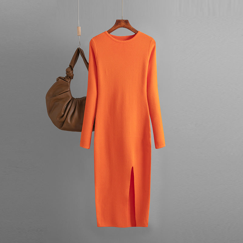 Women Basic Autumn And Winter Casual Solid Color Long Sleeve Knitted Dress