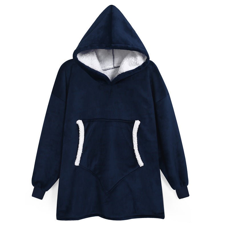 Couples Spring Autumn Casual Lazy Home Solid Color Flannel Long Sleeve Hooded Sleepwear