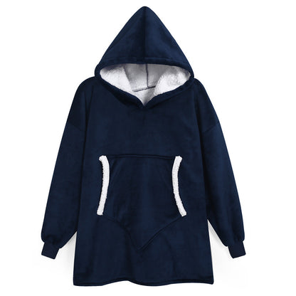 Couples Spring Autumn Casual Lazy Home Solid Color Flannel Long Sleeve Hooded Sleepwear