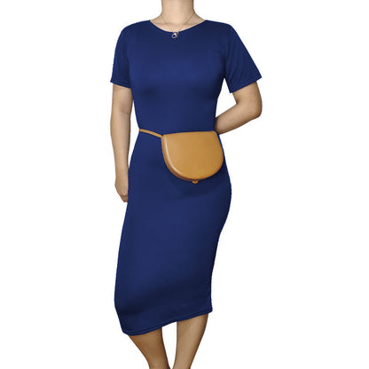 Vestido midi informal básico de manga corta en color liso para mujer