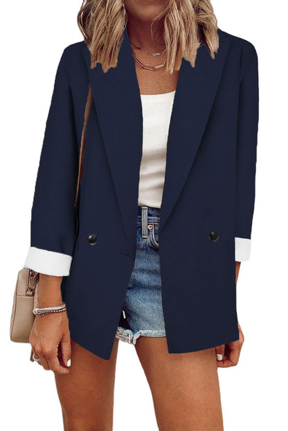 Blazer informal de manga larga con solapa y color liso para mujer
