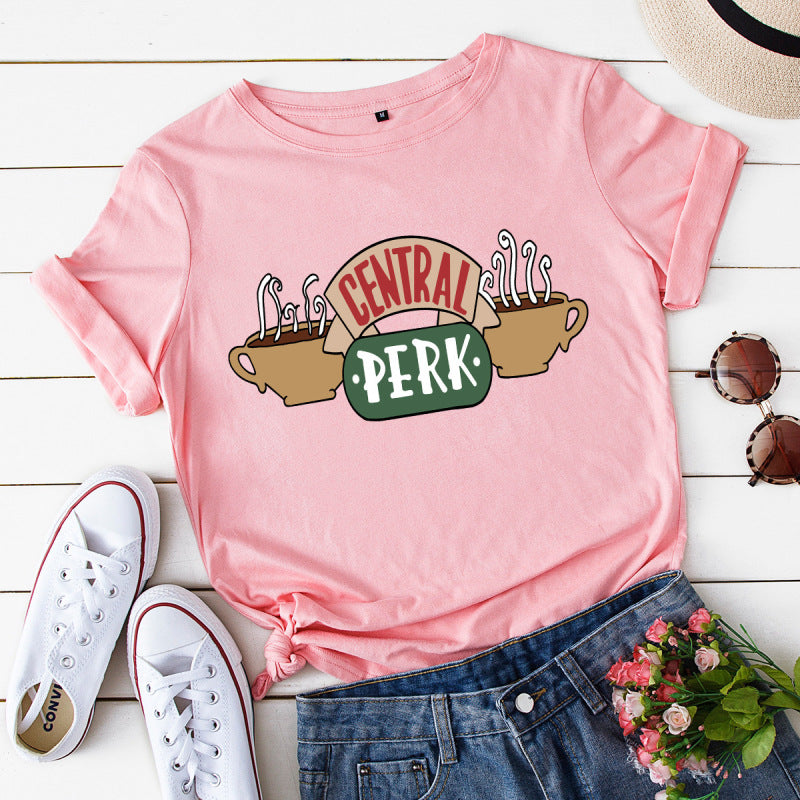 Camiseta informal de manga corta de Central Perk para mujer