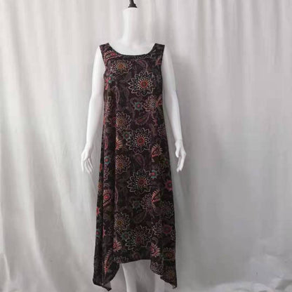 Vestido informal sin mangas con cuello redondo y estampado de plantas para mujer