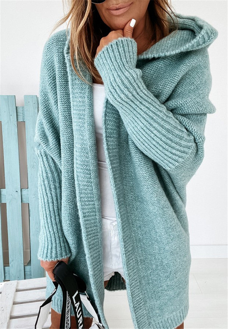 Cárdigan de punto holgado, suave y con capucha, de manga larga, color liso, informal, para mujer